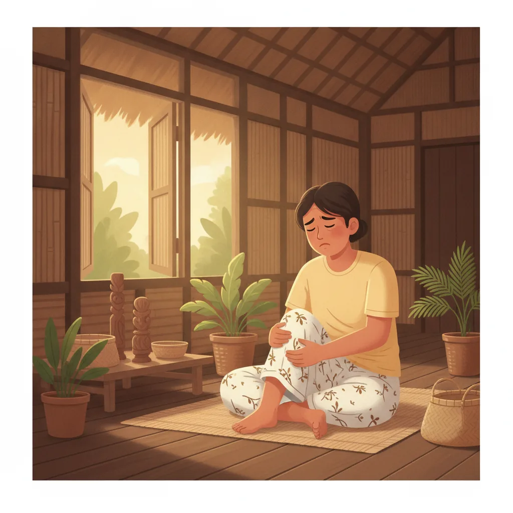 Pria Indonesia memegang lutut yang nyeri — ilustrasi masalah sendi